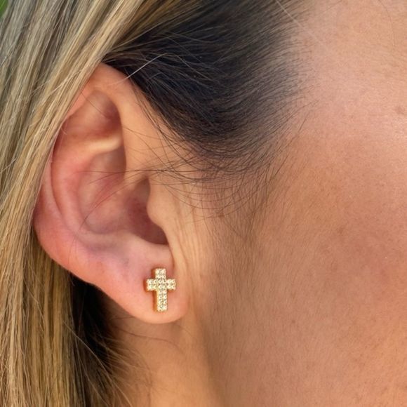 Jewelry - Gold Filled CZ Tiny Cross Studs